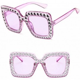 Square Women Fashion Square Frame Rhinestone Decor Sunglasses Ladies Sunglasses - Purple - CH199S9NRN2 $25.83