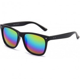 Oversized Best Value Retro Large Horn Rimmed Mirror Lens Polarized Sunglasses - Shiny Black Frame - Rainbow Mirror Lens - CC1...