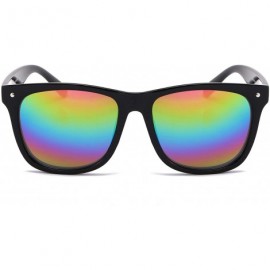 Oversized Best Value Retro Large Horn Rimmed Mirror Lens Polarized Sunglasses - Shiny Black Frame - Rainbow Mirror Lens - CC1...