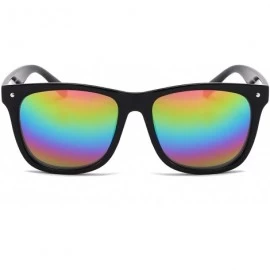 Oversized Best Value Retro Large Horn Rimmed Mirror Lens Polarized Sunglasses - Shiny Black Frame - Rainbow Mirror Lens - CC1...