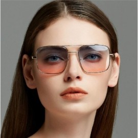 Square Big Frame Bicolor Retro Sunglass - Double Beam Ocean Sheet Metal Square Spring-Leg Sunglass - C118N8ZAL34 $12.17