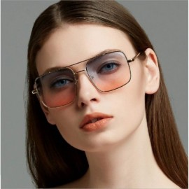 Square Big Frame Bicolor Retro Sunglass - Double Beam Ocean Sheet Metal Square Spring-Leg Sunglass - C118N8ZAL34 $12.17