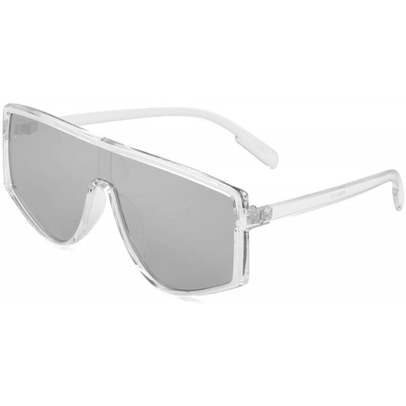 Shield Flat Top Straight Edge One Piece Lens Shield Sunglasses - Grey Clear - CQ197Q5EZY5 $14.28