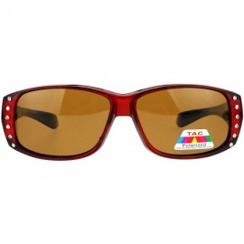 Rectangular Polarized Glare Free Rhinestone Womens Fitover OTG 57mm Sunglasses - Red - CO12BWPH8AH $10.57