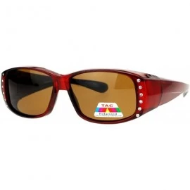 Rectangular Polarized Glare Free Rhinestone Womens Fitover OTG 57mm Sunglasses - Red - CO12BWPH8AH $10.57