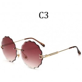 Rimless Fashion Flight Style Sunglasses Women Brand Design Flower Round Rimless 8838 C1 - 8838 C3 - CE18YZWHTHY $10.52