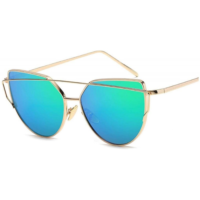 Oval Cat Eye Sunglasses Women Vintage Metal Reflective Glasses Mirror Retro Oculos De Sol Gafas - Goldgreen1 - CR199CI7Q9N $3...