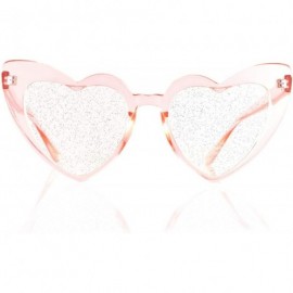 Cat Eye Party Glitter Pop-Color Tinted Lens Heart Cat-Eye Sunglasses A249 - Pink Clear - CZ18M5ICUL3 $14.20