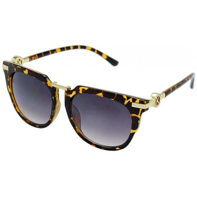 Square Square Horn Rimmed Cateye Sunglasses - Brown Tortoise & Gold Frame - CG185OC7YEY $12.09