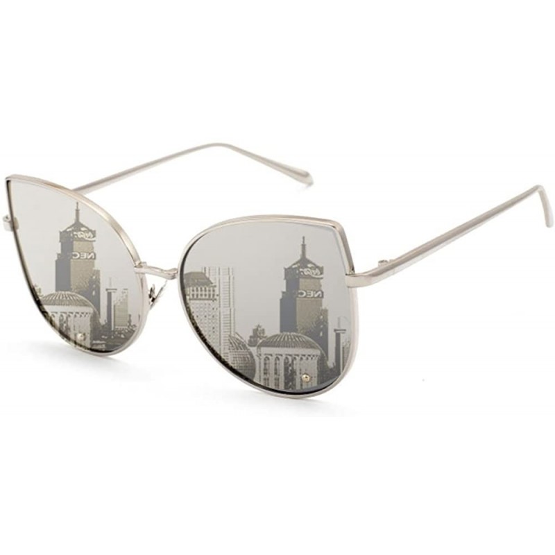 Cat Eye Sale Day Deals Sale Offers-Cat Eye Mirrored Flat Lenses Women Sunglasses - Silver - C418ECYTMZH $13.74