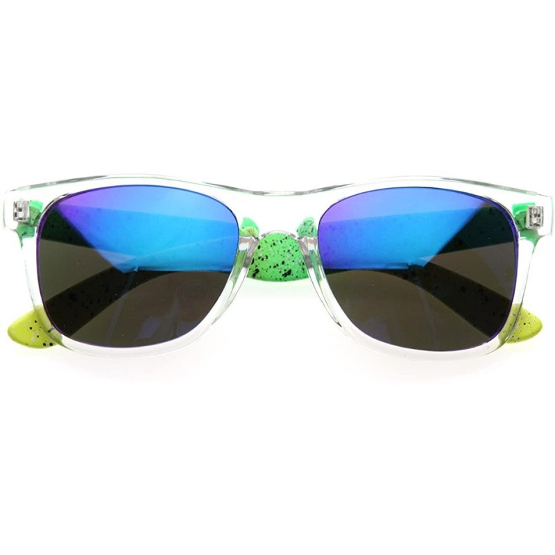 Wayfarer Splatter Plasma Neon Dual Color Raver Mirror Color Lens Horn Rimmed Sunglasses (Green-Yellow) - CV116MZ96AX $7.71