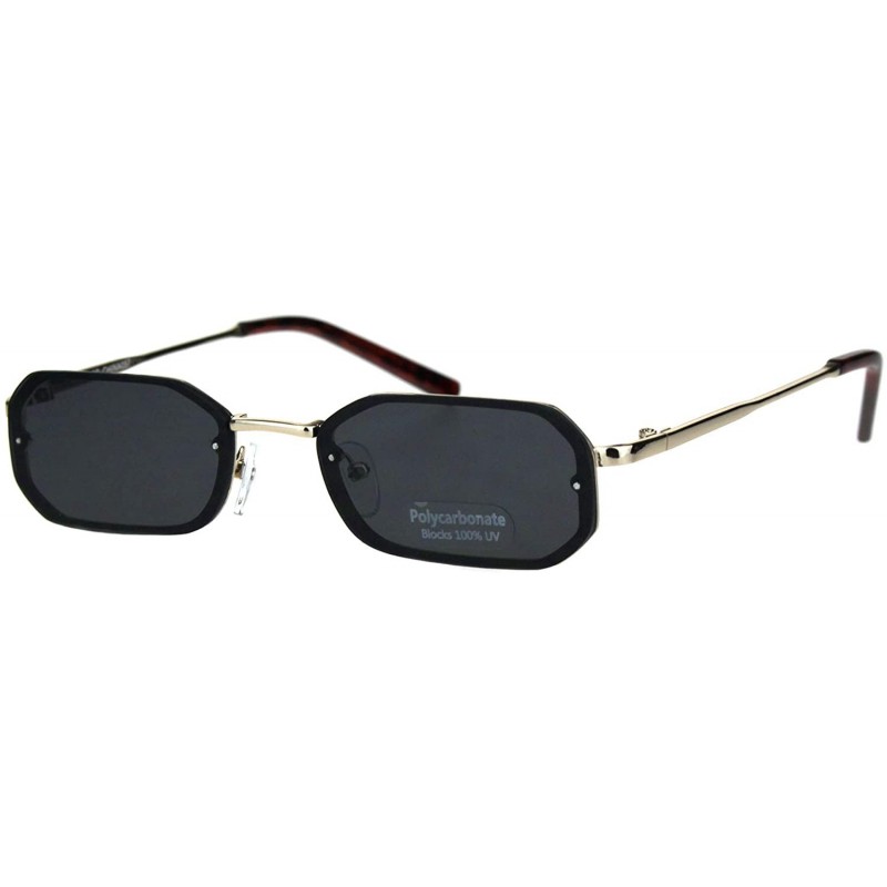 Rectangular Small Rectangular Frame Sunglasses Womens Skinny Fashion Narrow Shades UV400 - Gold (Black) - CN18T3OSE04 $13.01