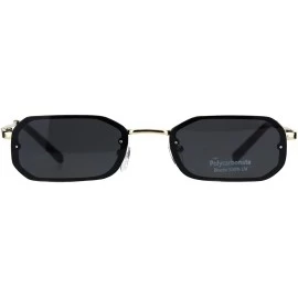 Rectangular Small Rectangular Frame Sunglasses Womens Skinny Fashion Narrow Shades UV400 - Gold (Black) - CN18T3OSE04 $13.01