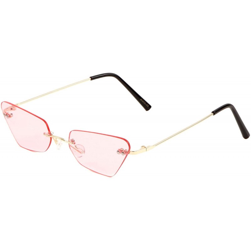 Cat Eye Color Lens Rimless Rounded Rectangular Cat Eye Sunglasses - Pink - CI1900Q4ZNK $15.12