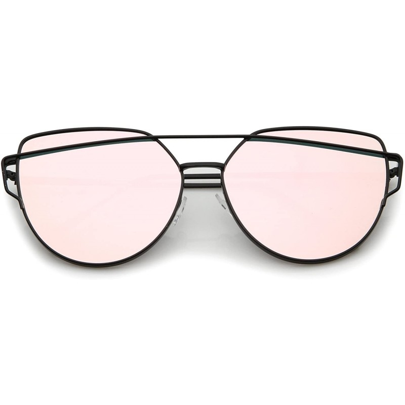 Oversized Oversize Metal Frame Thin Temple Color Mirror Flat Lens Aviator Sunglasses 62mm - Black / Pink Mirror - CH12J18EV6H...