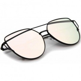 Oversized Oversize Metal Frame Thin Temple Color Mirror Flat Lens Aviator Sunglasses 62mm - Black / Pink Mirror - CH12J18EV6H...