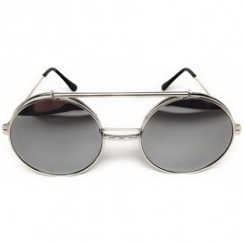 Round Flip Up Steampunk Metal Django Sunglasses - Silver- Silver Mirror - CY186X593MO $12.23