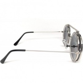 Round Flip Up Steampunk Metal Django Sunglasses - Silver- Silver Mirror - CY186X593MO $12.23