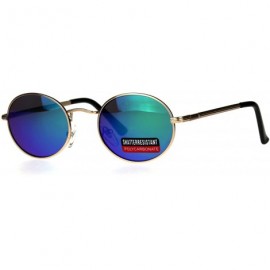 Oval Mens 90s Gangster Rapper Mirror Lens Oval Retro Metal Rim Sunglasses - Gold Green - CK187K34I6U $7.39