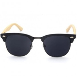 Rimless Men Half Metal Bamboo Mirror UV400 Sunglasses Women Eyewear Sun Glasses - Matte Black - CM183MDG03L $11.18