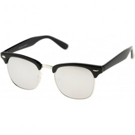 Aviator Premium Half Frame Horn Rimmed Sunglasses with Metal Rivets - Black-silver / Mirror - CC12K5F93NV $13.93