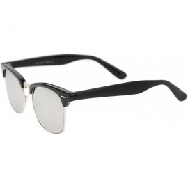 Aviator Premium Half Frame Horn Rimmed Sunglasses with Metal Rivets - Black-silver / Mirror - CC12K5F93NV $13.93