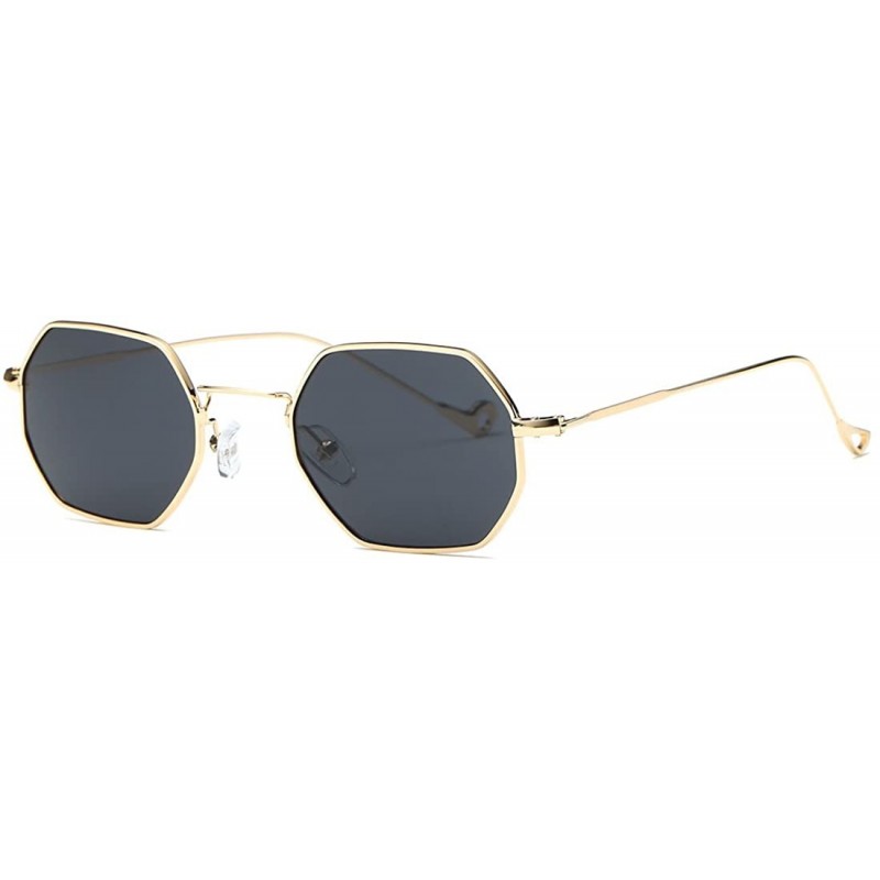 Rimless Unisex Sunglasses Small Metal Frame Asymmetry Temple AE0520 - Gold&black - CT12O6PPN0K $13.55