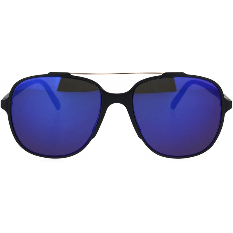 Square Retro Fashion Womens Sunglasses Lite Weight Matted Soft Square Mirror Lens - Black (Blue Mirror) - C1186RMAAGG $9.77