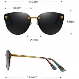 Rimless Women Cateye Rimless Sunglasses Mirrored Oversized Reflective Eyeglasses - Black - CB18KI96095 $13.47