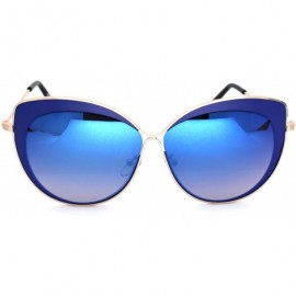 Butterfly Womens Metal Rim Luxury Chic Oversize Cat Eye Sunglasses - Gold Blue Blue Mirror - C618NU58M03 $10.18