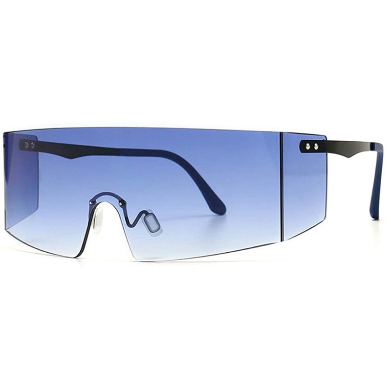 Square Oversized Shield Sunglasses Flat Top Gradient Lens Rimless Eyeglasses Women Men - Clear&blue - CC199HYCLKT $18.22