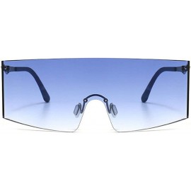 Square Oversized Shield Sunglasses Flat Top Gradient Lens Rimless Eyeglasses Women Men - Clear&blue - CC199HYCLKT $18.22