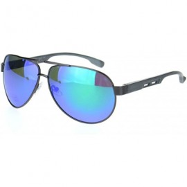 Aviator Polarized Mens Metal Rim Officer Style Tear Drop Shape Pilots Sunglasses - Gunmetal Teal Mirror - CQ18MDZ4NA4 $13.33