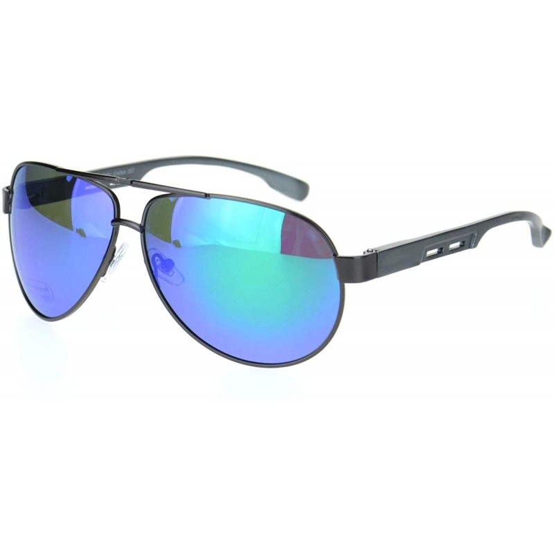 Aviator Polarized Mens Metal Rim Officer Style Tear Drop Shape Pilots Sunglasses - Gunmetal Teal Mirror - CQ18MDZ4NA4 $13.33