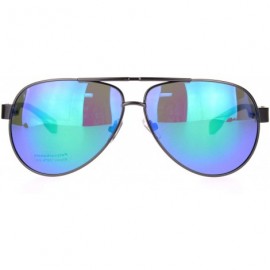 Aviator Polarized Mens Metal Rim Officer Style Tear Drop Shape Pilots Sunglasses - Gunmetal Teal Mirror - CQ18MDZ4NA4 $13.33