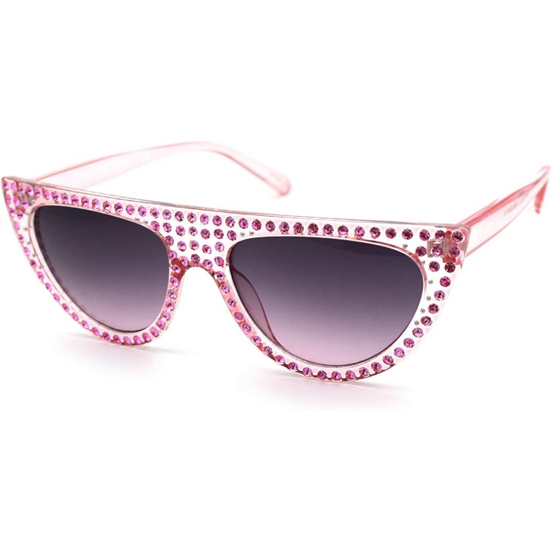 Cat Eye Womens Flat Top Full Sparkling Bling Rhinestone Retro Cat Eye Sunglasses - Pink Purple Smoke - C618ES9WLEE $13.61