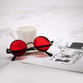 Round Steampunk Sunglasses Round Retro Metal Circle Frame Sunglasses Men & Women - Red Lens/Black Frame - C2196SSOO7K $16.33