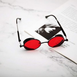 Round Steampunk Sunglasses Round Retro Metal Circle Frame Sunglasses Men & Women - Red Lens/Black Frame - C2196SSOO7K $16.33