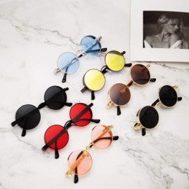 Round Steampunk Sunglasses Round Retro Metal Circle Frame Sunglasses Men & Women - Red Lens/Black Frame - C2196SSOO7K $16.33