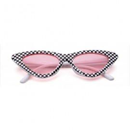 Round Cat Eye Sunglasses Women 90S Retro Vintage Small Frame Checkered Sun Glasses Black Red Pink Shades S031 - C23 - CJ197Y7...