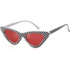 Round Cat Eye Sunglasses Women 90S Retro Vintage Small Frame Checkered Sun Glasses Black Red Pink Shades S031 - C23 - CJ197Y7...