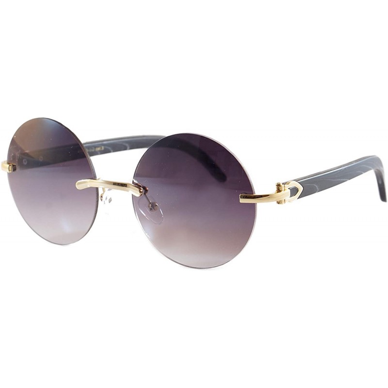 Rimless Vintage Rimless Round Metal & Wood Feel Smoke Gradient Sunglasses A225 - Gold Black Purple Gr - CP18I57H8Z6 $13.17