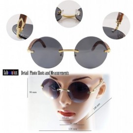 Rimless Vintage Rimless Round Metal & Wood Feel Smoke Gradient Sunglasses A225 - Gold Black Purple Gr - CP18I57H8Z6 $13.17