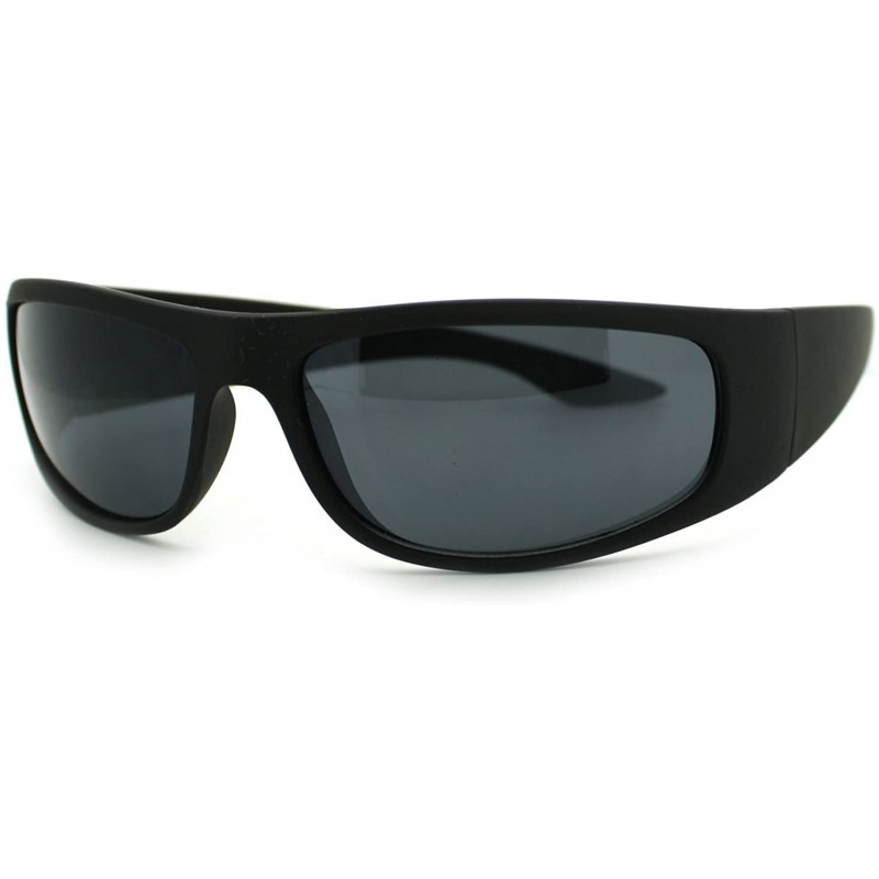 Rectangular Mens Classic Warp Around Biker Thick Plastic Sport Sunglasses - All Black - CC11PWJF4UR $13.12