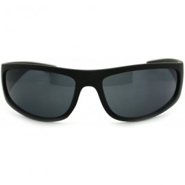 Rectangular Mens Classic Warp Around Biker Thick Plastic Sport Sunglasses - All Black - CC11PWJF4UR $13.12