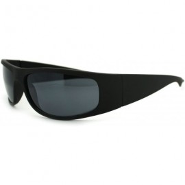 Rectangular Mens Classic Warp Around Biker Thick Plastic Sport Sunglasses - All Black - CC11PWJF4UR $13.12