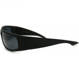 Rectangular Mens Classic Warp Around Biker Thick Plastic Sport Sunglasses - All Black - CC11PWJF4UR $13.12