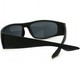 Rectangular Mens Classic Warp Around Biker Thick Plastic Sport Sunglasses - All Black - CC11PWJF4UR $13.12