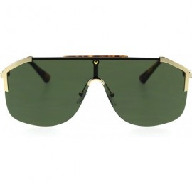 Sport Mens Flat Top Oversize Shield Futuristic Racer Sunglasses - Gold Tortoise Solid Green - C518T7U2A6R $16.56