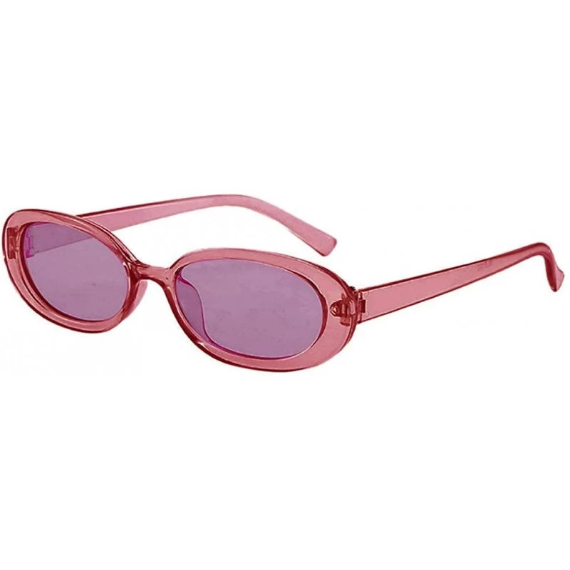 Oval Lightweight Unisex Fashion Small Colorful Frame Oval Sunglasses Vintage Retro Irregular Shape Sun Glasses - Pink - CT196...